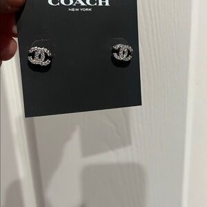 CC Logo Silver Stud Earrings/NEW - Stainless sleel with Crystals